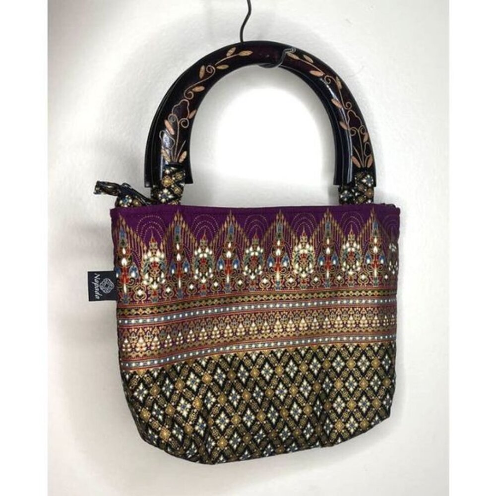 Napada Handbag Purse Wooden Handle Made‎ by Hand in Thailand